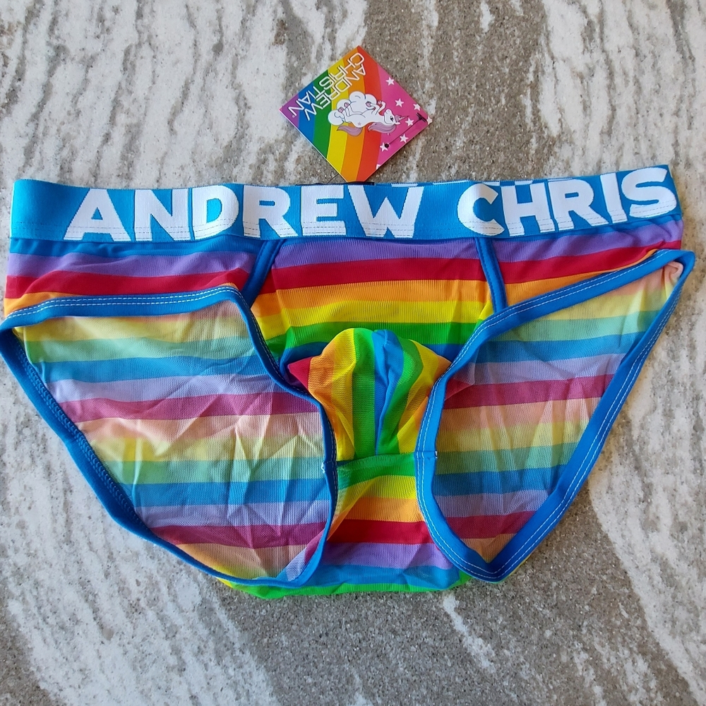 Andrew Christian Men's Pride Sheer Mesh Brief  New Size Large.   🔥